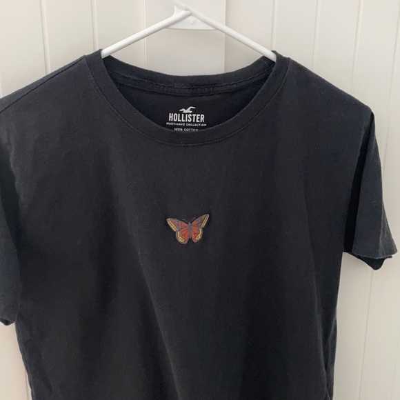 Hollister S Butterfly Crop Must Have Tee Shirt T-Shirt black Small embroidered - Picture 4 of 5